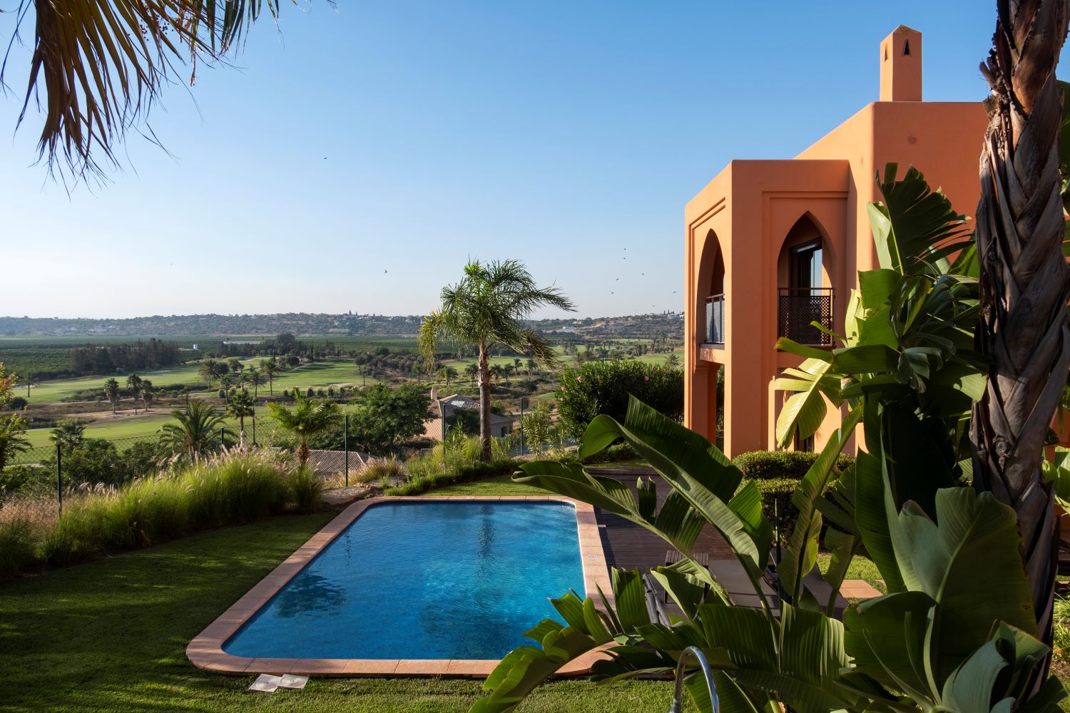 Villa with private swimming pool over looking the courses at Amendoeira Golf Resort in the Algarve