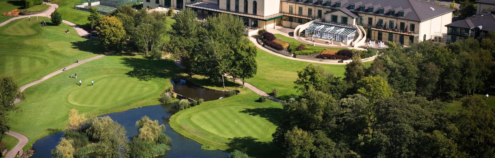 Ariel shot of a golf course in wales