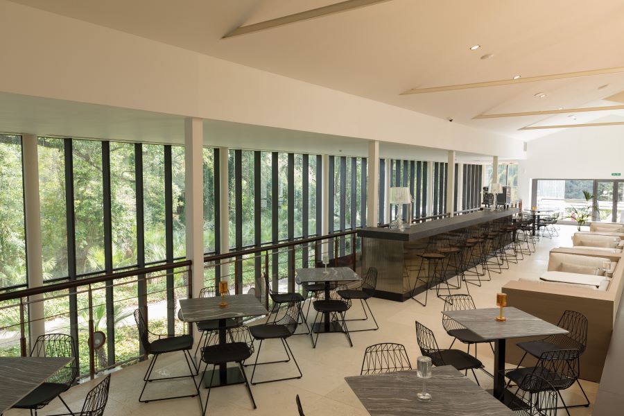High glass ceiling in the restaurant at Hotel Encinar De Sotogrande