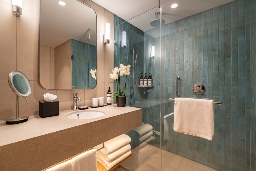 Bathroom with blue tiles at Hyatt Regency Vilamoura Algarve