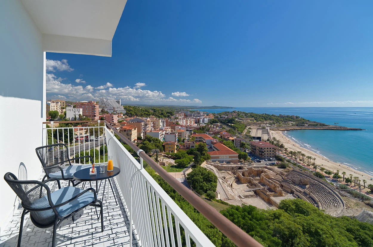 A balcony view from the H10 Imperical Tarraco over looking the coastline.