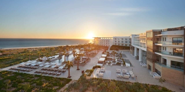 External view at sunset overlooking the sea at Hyatt Place Taghazout Bay