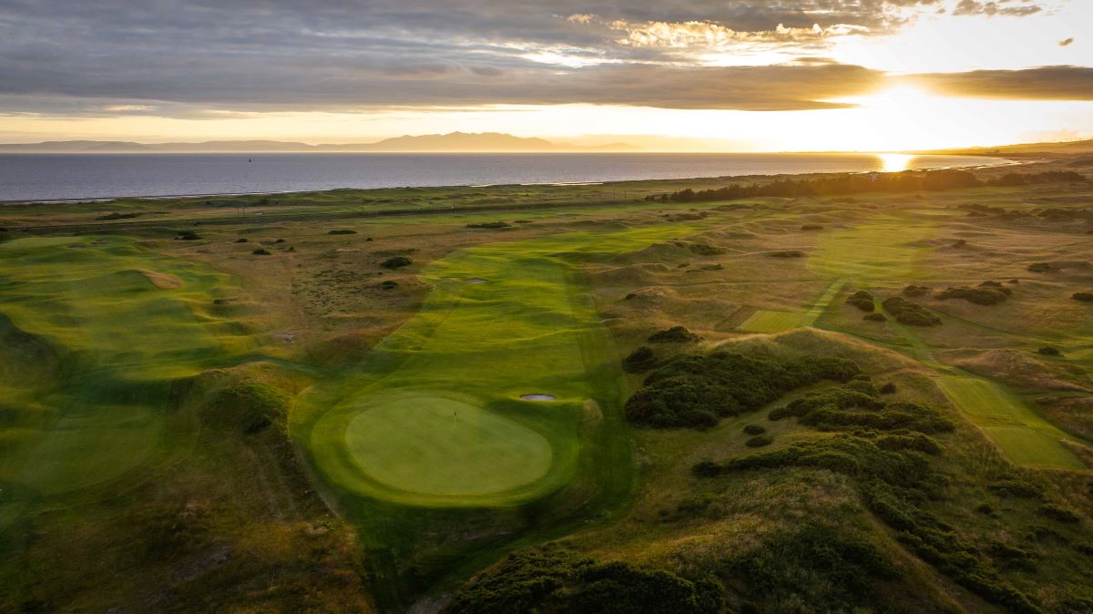 Dundonald Links golf course with the sea in the distance