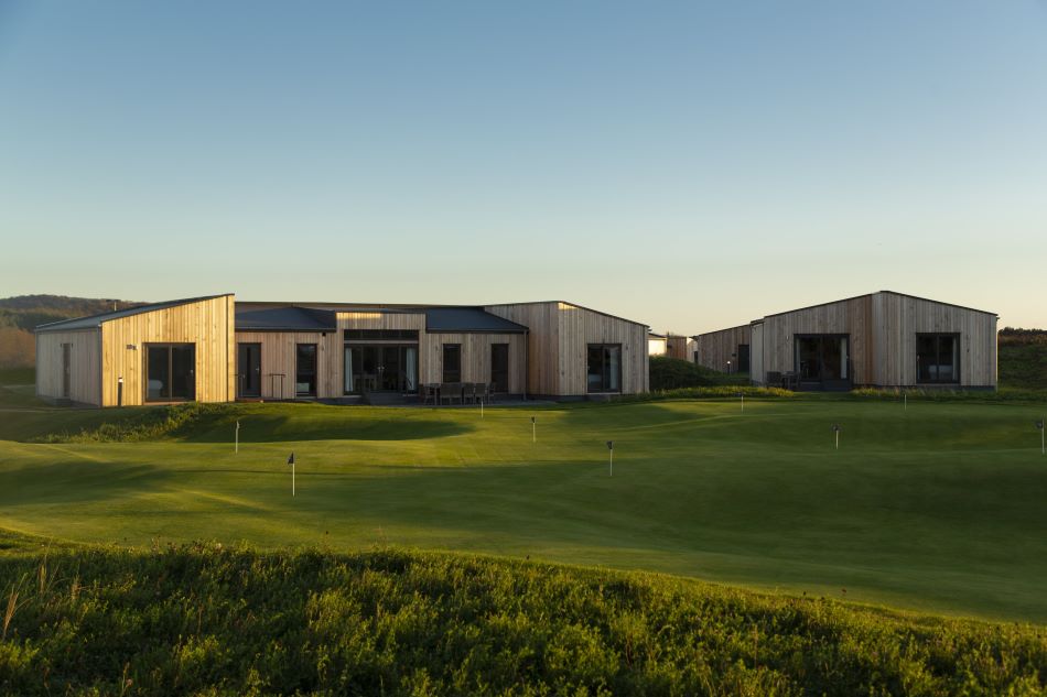 Accommodation Lodges at Dundonald Links overlooking the putting green
