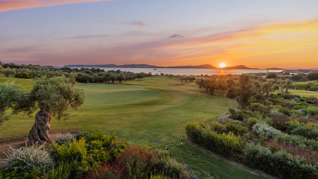Sunset over Costa Navarino's The Bay course in Greece