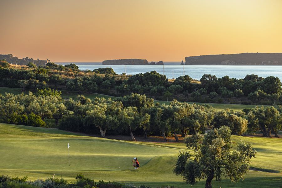 Golfers on the course at Costa Navarino's The Bay course in Greece
