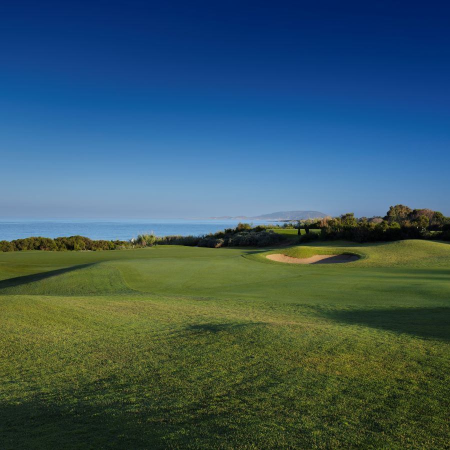Blue sky over golf course at Costa Navarino's The Dunes