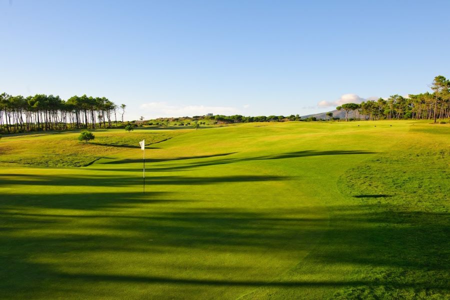 Green fairway and putting green at The Oitavos Dunes golf course