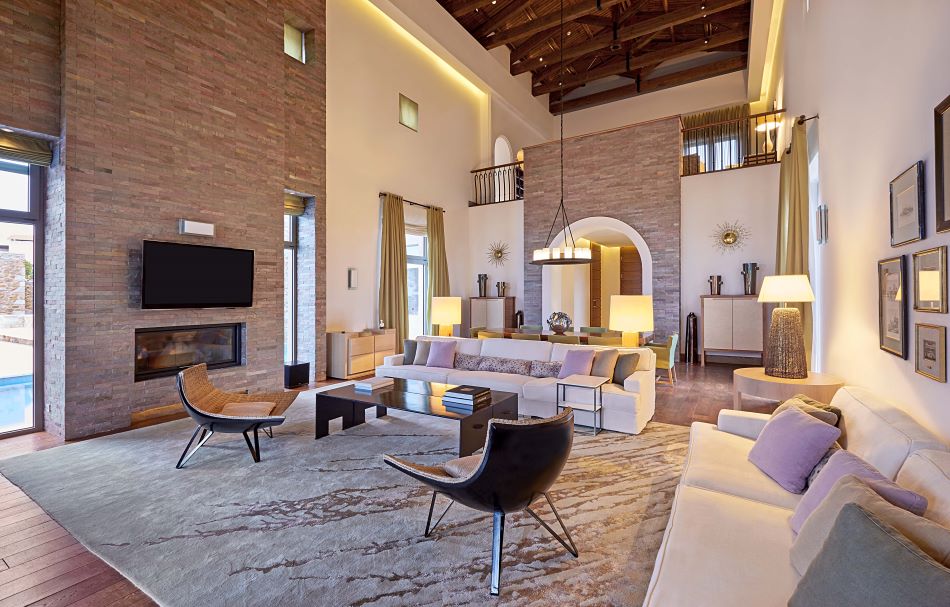 Living area with sofas at The Ramanos, A Luxury Collection Resort in Costa Navarino