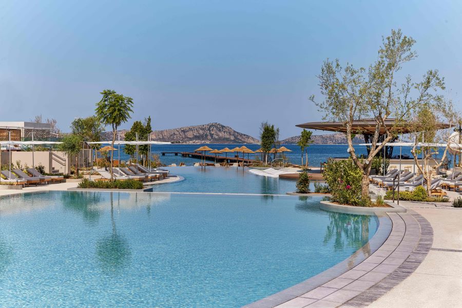Swimming pool during the day at W Costa Navarino in Greece