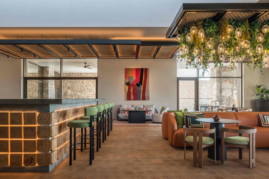 Bar with stools at W Costa Navarino, Greece