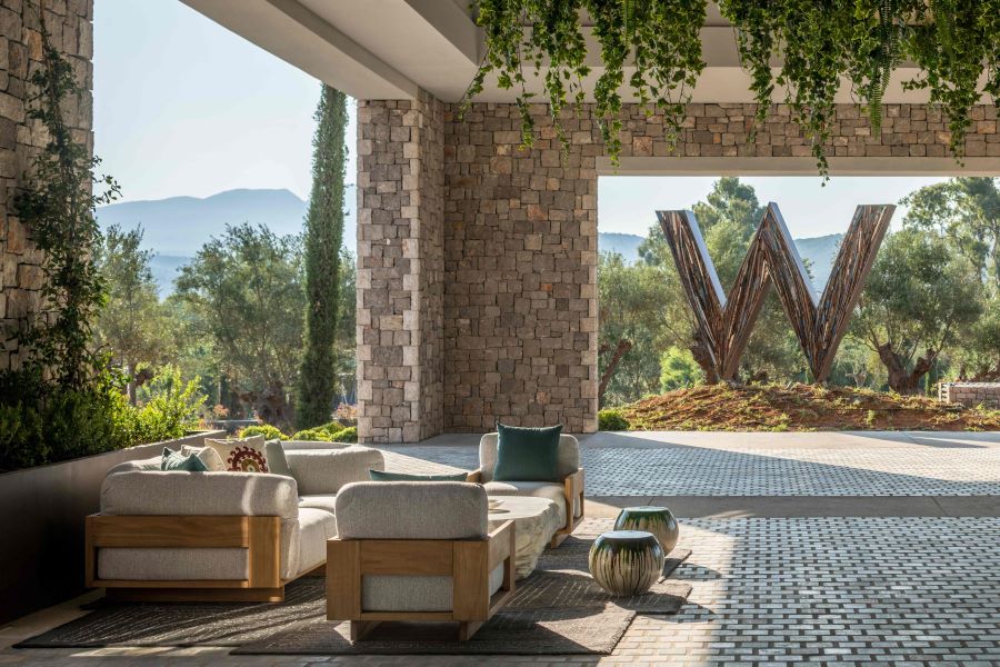 Lobby area at W Costa Navarino in Greece