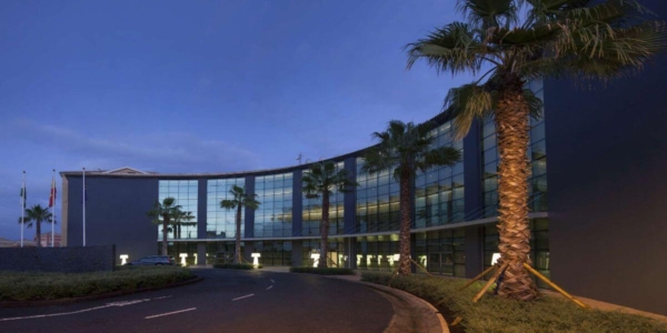 View of entrance at AMA Islantilla Resort in Huelva, Spain, at night time