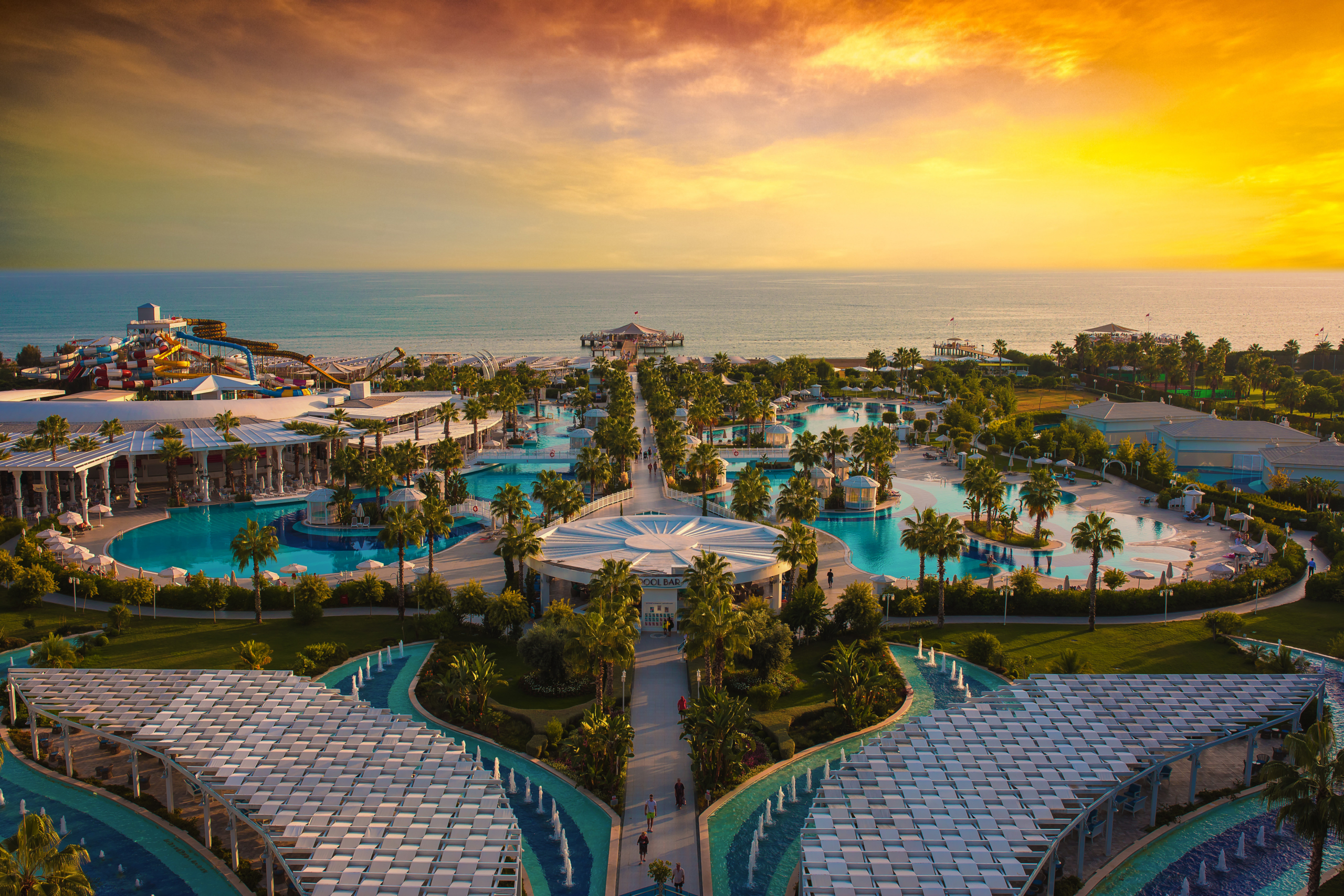 Wide shot of a golf resort in Turkey