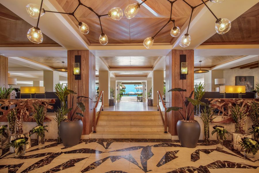 Stairs up to the exit where you can access the beach at Shangri-La Le Touessrok