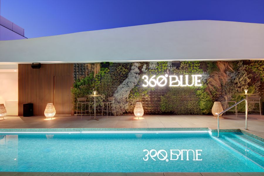 Obal Hotel Marbella swimming pool lit up at night