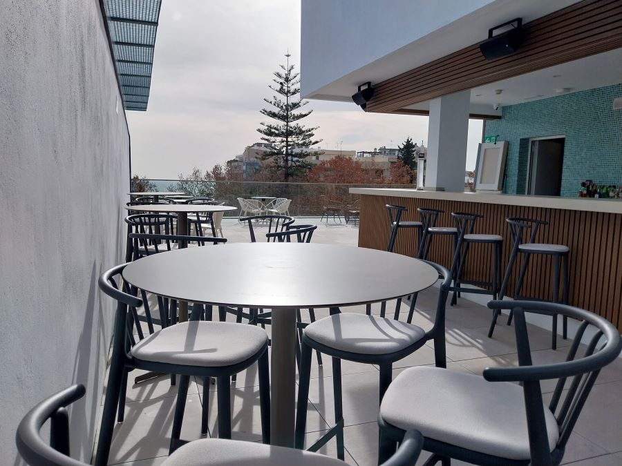 Stools outside, close to bar at Obal Urban Hotel in Marbella