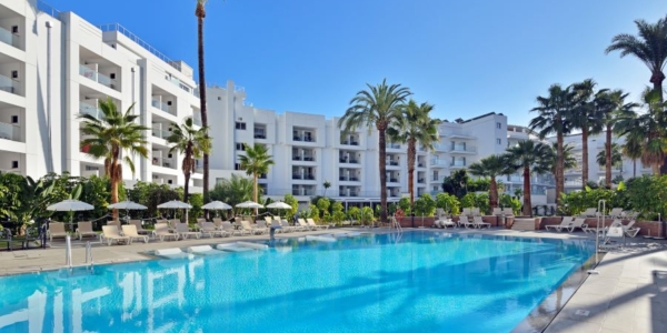 Swimming pool in front of Sol Torremolinos Don Pedro hotel in the Costa Del Sol