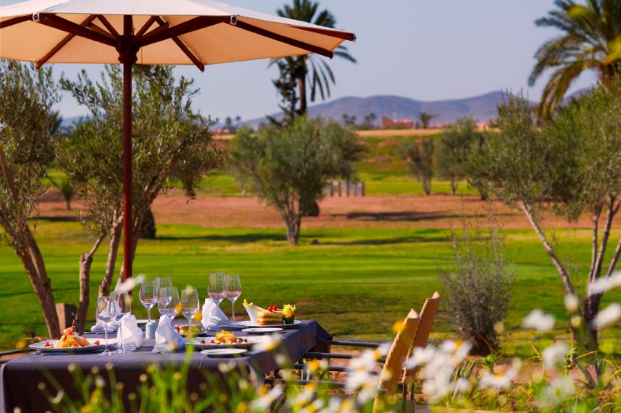 Restaurant overlooking the golf course at Pickalbatros Hotel Du Golf Palmeraie Marrakech