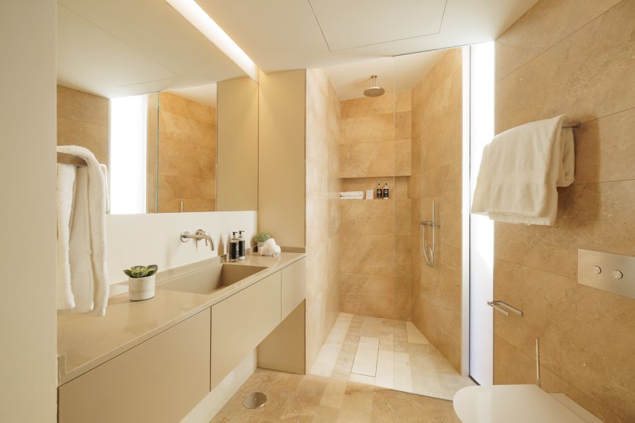 Shower in apartment bathroom at Palmares Signature Apartments
