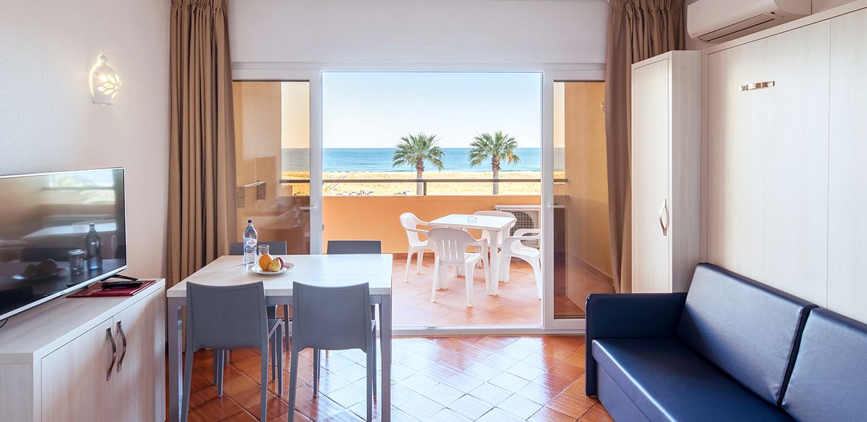 Living area in apartment at Dom Pedro Lagos Hotel in Portugal's Algarve