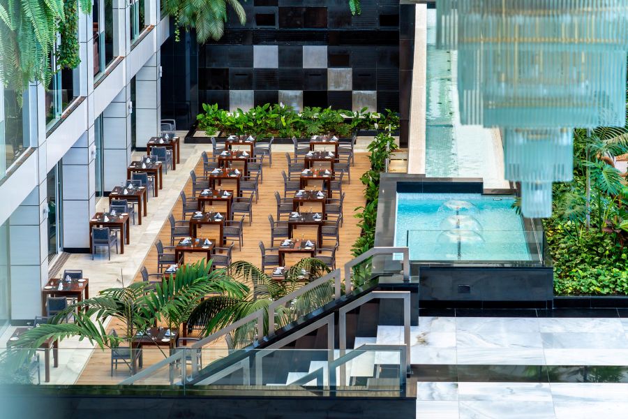 Tables and chairs outside at Spring Hotel Vulcano