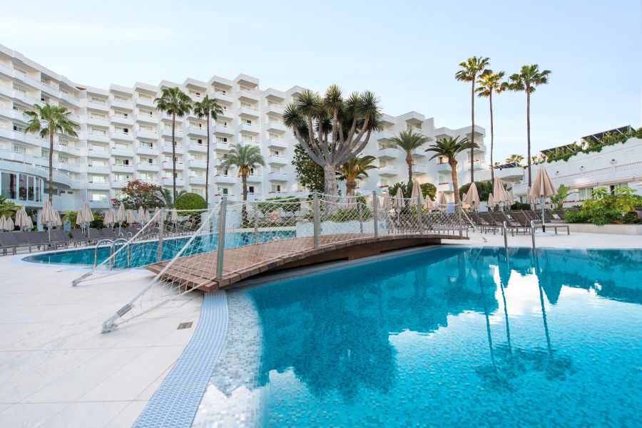 Bridge over swimming pool at Spring Hotel Vulcano in Tenerife, Spain