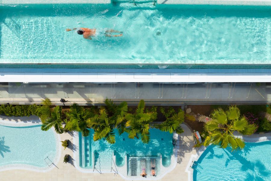 Swimming pools from drone at Spring Hotel Vulcano