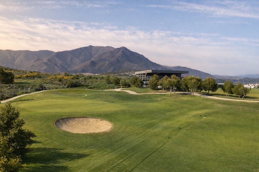 Clubhouse in the distance at Azata Golf in the Costa Del Sol