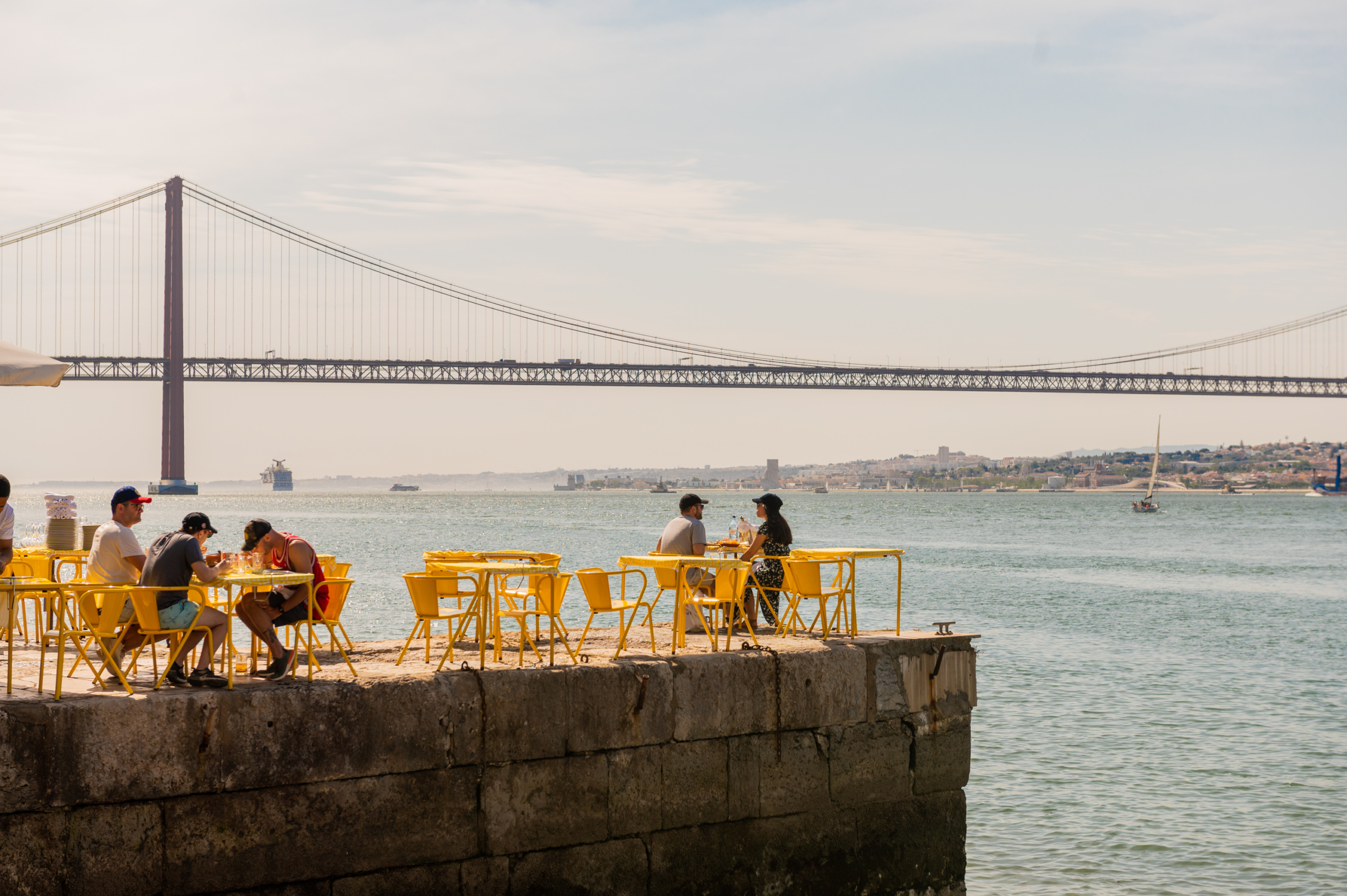 Wide shot of Lisbon bridge