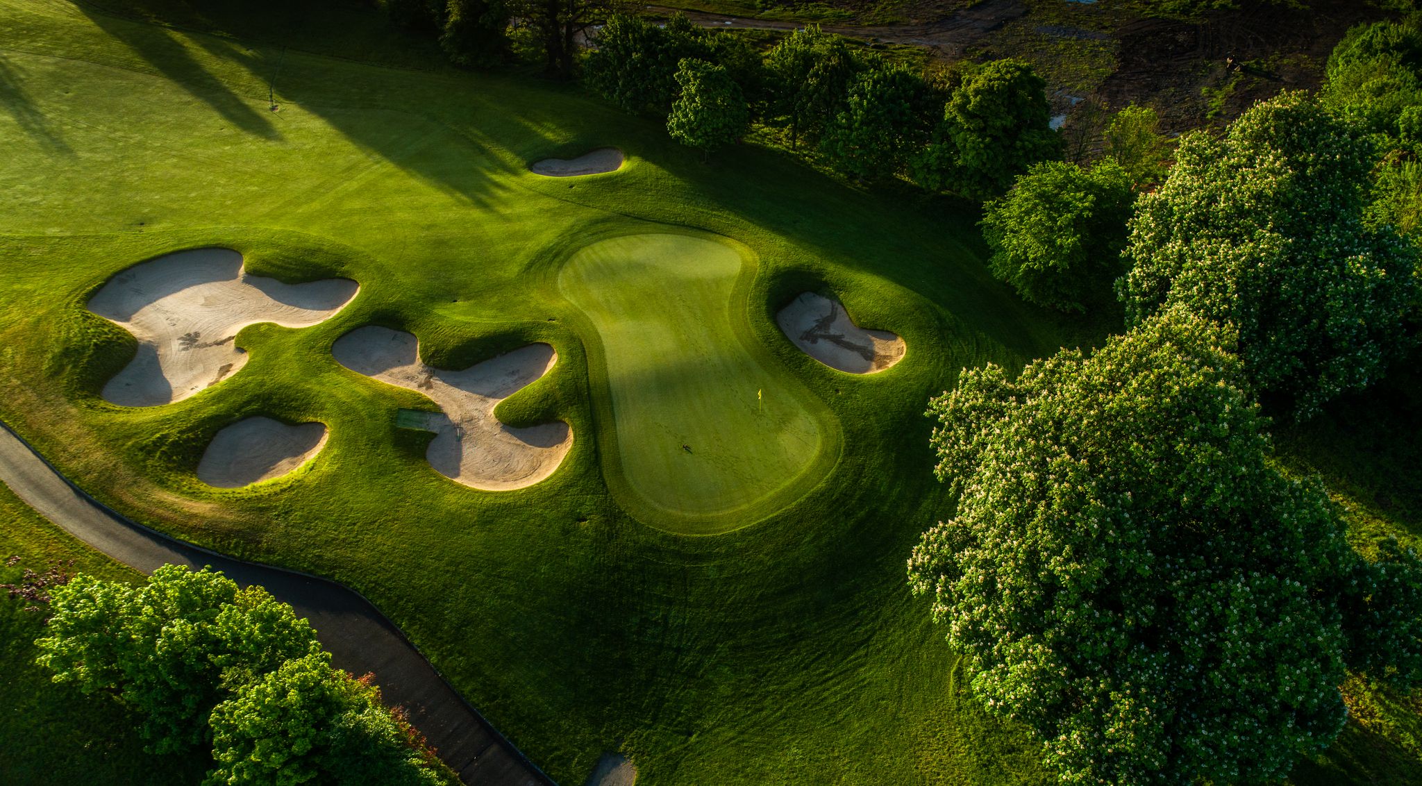 Overhead drone shot of putting green at Killeen Castle golf course in Ireland