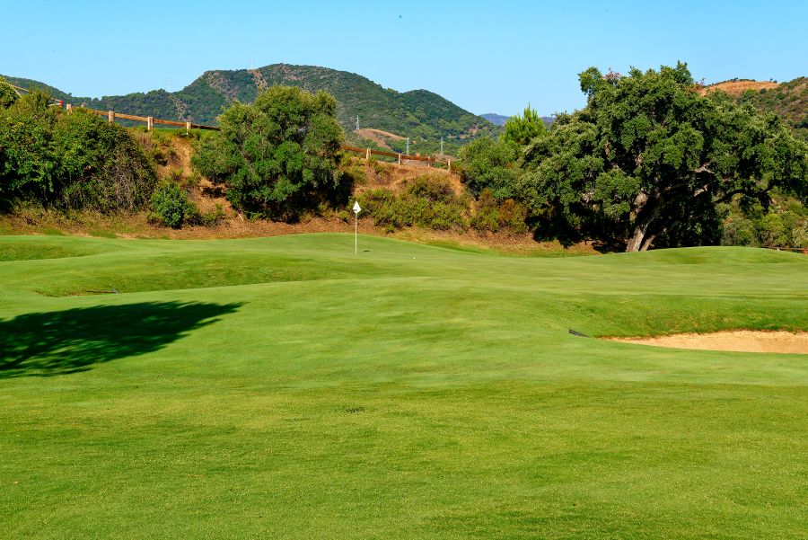 Flag on the putting green at Zagaleta Golf Club's New Course